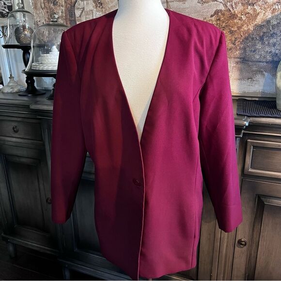 Vintage Oversized Burgundy Collarless Blazer size 18 - Picture 2 of 5